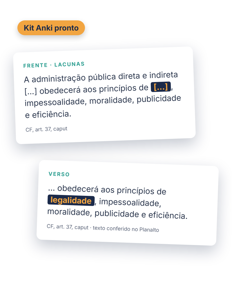 Cartão de lacunas no Anki com um artigo de lei, em exemplo de demonstração